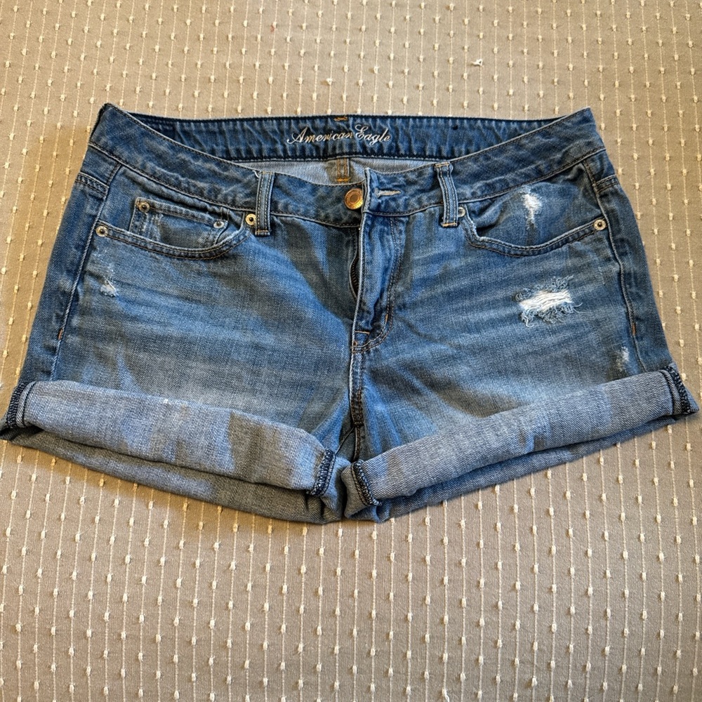 American Eagle Outfitters Blue Distressed Jean Shorts